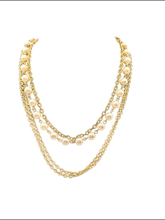 Jewelry - Vintage Mid Century Multi Strand Layered Fancy Link Choker Necklace Gold Tone